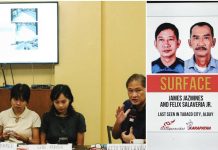 Members of the families of James Jazmines and Felix Salaveria Jr. join a press conference by Karapatan on Monday to call for the surfacing of the missing activists. Karapatan and another human rights advocacy group, Desaparecidos, have printed notices bearing the images of Jazmines and Salaveria. LYN RILLON, PHILIPPINE DAILY INQUIRER