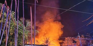Fire fighters and residents contained a fire that broke out in Zone 1, Barangay Alalasan, Lapuz, Iloilo City on Sunday night, August 24, 2025. DYRI RMN ILOILO PHOTO