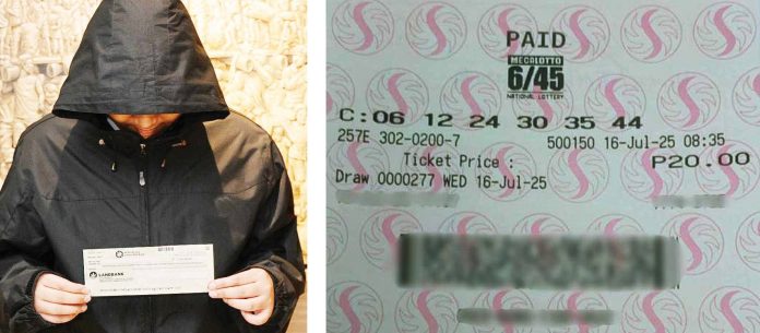 lotto (1) A private company employee was the lone bettor who won the MegaLotto 6/45 jackpot worth P21,538,656. His ticket’s winning combination was 44-30-12-24-06-35.