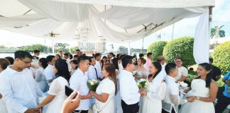 The conduct of mass weddings in Bacolod City is institutionalized under City Ordinance No. 08-15-740, or the Bacolod City Mass Wedding Ordinance. The measure provides free services to couples who wish to formalize their union. BACOLOD KFIVE STATION/FACEBOOK PHOTO