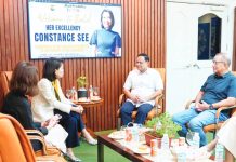 Singaporean Ambassador to the Philippines Constance See (second from left) discusses potential partnerships in agriculture, trade, and technology with Iloilo’s Gov. Arthur Defensor Jr. (second from right) during her courtesy visit to the provincial capitol, joined by Provincial Administrator Raul Banias (right). PHOTO FROM BALITA HALIN SA KAPITOLYO
