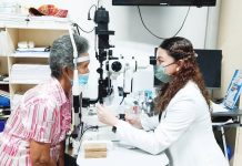 Western Visayas Medical Center eye specialist Dr. Erika Bicol conducts a post-surgery eye examination on a 70-year-old cataract patient. Bicol says the elderly woman developed the condition due to aging, as cataract commonly affects seniors. NELJOY N. GALIGAO/PN