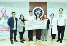 Philippine Health Insurance Corporation’s (PhilHealth) Acting President and Chief Executive Officer Dr. Edwin M. Mercado (third from left) leads the ceremonial check turnover to the Quezon City Government as a PhilHealth accredited HIV Treatment Hub on July 23, 2025.