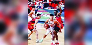 The Games and Amusements Board revoked the professional playing license of John Amores (second from left) over a shooting incident during a pickup game in Lumban, Laguna, last year. 9PBA PHOTO