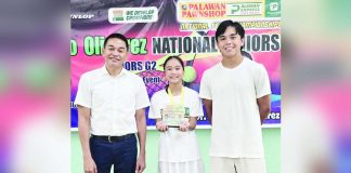 Kathlyn Bugna (center) poses with Rep. Eric Olivarez (left) and Jed Olivarez after completing a rare triple-title sweep at the Dr. Pablo Olivarez Sr. Juniors netfest. CONTRIBUTED PHOTO