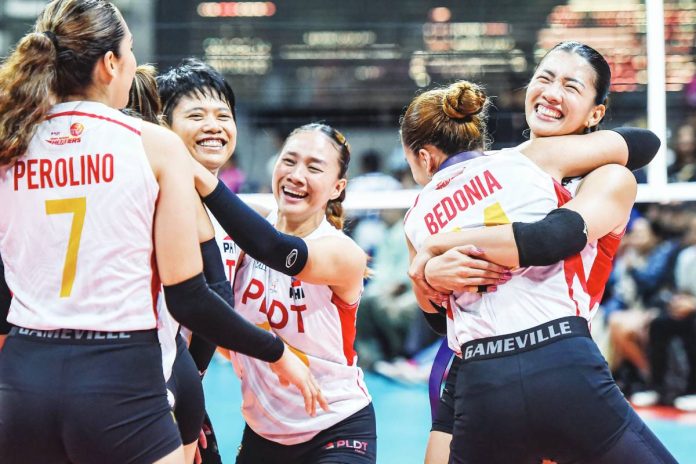 PLDT High Speed Hitters rejoices after securing a seat into the PVL on Tour Finals. PVL PHOTO