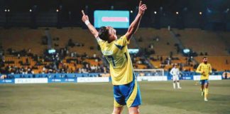 Cristiano Ronaldo celebrates after netting his 100th goal for Al Nassr. AP