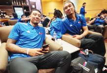 Jamie Malonzo with his Gilas Pilipinas teammate Chris Newsome. PBA PHOTO