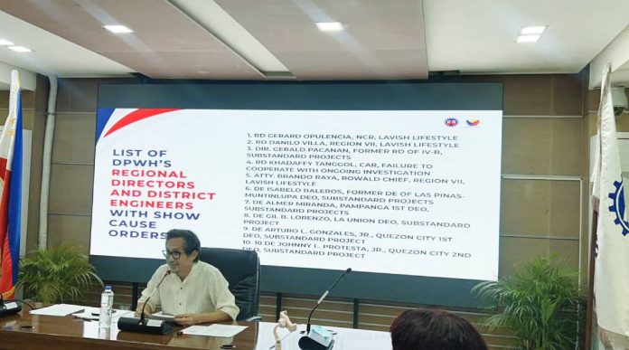 Public Works Secretary Vince Dizon speaks during a press conference on Wednesday, Sept. 24, 2025. He says he will ask for a freeze on vehicle registrations of 26 officials of the Department of Public Works and Highways and contractors tied to irregularities in flood control projects. DIANNE SAMPANG / INQUIRER.NET