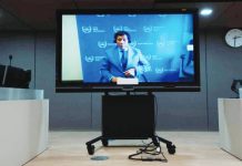 Former president Rodrigo Duterte is seen on a screen in the courtroom of the International Criminal Court (ICC) in The Hague, Netherlands, in this photo taken on March 14, 2025. AP