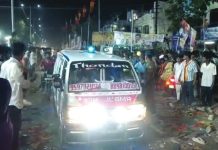 Pictures online such as this one show shoes and water bottles strewn across the road where a crush at a political rally in India happened. BBC