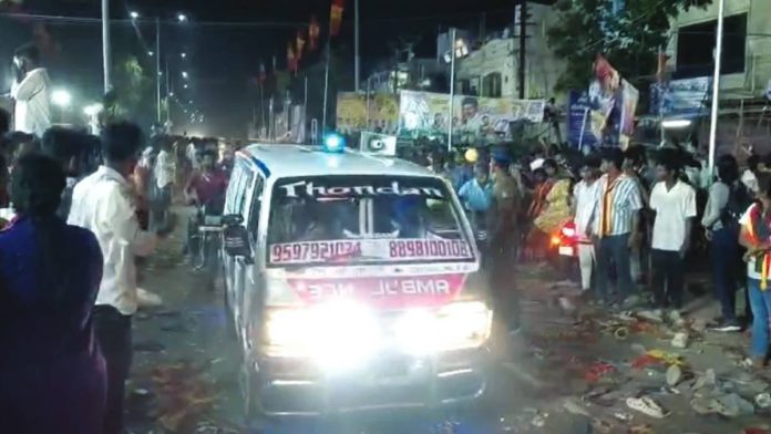 Pictures online such as this one show shoes and water bottles strewn across the road where a crush at a political rally in India happened. BBC