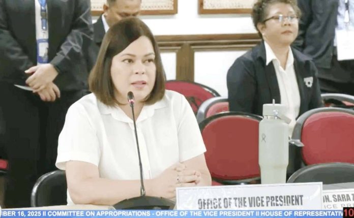 OVP_budget_copy_resized Vice President Sara Duterte sidesteps questions on the use of the Office of the Vice President’s confidential fund during the House of Representatives appropriations committee hearing on the OVP’s 2026 budget. SCREENGRAB FROM HOUSE OF REPRESENTATIVES/FACEBOOK