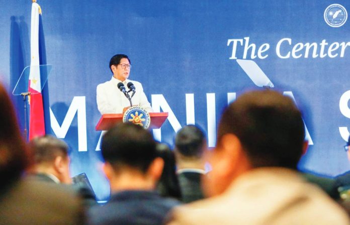 President Ferdinand R. Marcos Jr. addresses on Wednesday morning the inaugural Manila Strategy Forum in Pasay City. The forum, which features high-level discussions addressing the future of the Philippines-United States alliance, is organized by the Center for Strategic and International Studies, a leading global policy research organization on political, economic and national security issues throughout the world. PCO