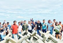 Aklan’s Gov. Jose Enrique “Joen” Miraflores, together with Ibajay local officials and community stakeholders, attended the ceremonial deployment of concrete artificial reef structures in Barangay Bugtongbato, Ibajay, on Sept. 4. OFFICE OF THE PROVINCIAL AGRICULTURIST-AKLAN PHOTO