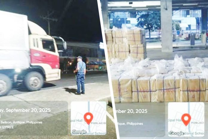 Joint operatives of the Police Regional Office 6 and the Bureau of Internal Revenue intercepted three closed vans carryings 1,142 boxes or 576,020 packs of assorted illicit cigarettes in Barangay Poblacion, Belison, Antique on Saturday, September 20, 2025. ANTIQUE POLICE PROVINCIAL OFFICE PHOTOS