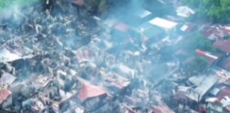 This aerial shot shows the aftermath of a three-hour fire that hit Purok Cheriza, Barangay 27, Bacolod City early Friday morning, September 12, 2025. The Bureau of Fire Protection-Bacolod City said at least 180 houses were destroyed and 36 others were damaged. REYNAN LARIDA/FACEBOOK PHOTO