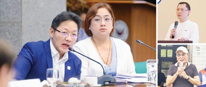 Contractors Curlee and Sarah Discaya (left photo) claim several lawmakers sought kickbacks from public works projects. The couple named among others Uswag Ilongo Party-list’s Cong. James “Jojo” Ang and former Aklan 2nd District congressman Teodorico Haresco Jr. WENDELL D. ALINEA/SENATE SOCIAL MEDIA UNIT PHOTO, USWAG ILONGGO PARTY-LIST PHOTO, TEODORICO HARESCO JR./FB PHOTO