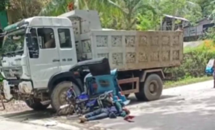A 42-year-old pastor died after the tricycle he was driving collided with an oncoming truck in Barangay Sto. Rosario, Buenavista, Guimaras, on September 5, 2025. SCREENGRAB FROM SHERLYN ZARATE YUSON/FB