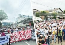 Two simultaneous marches — one from Jaro Plaza and another from the University of the Philippines Visayas — converged at the Iloilo Provincial Capitol in Iloilo City at 3 p.m. yesterday, with protesters chanting and carrying placards denouncing what they called the “trillion-peso robbery” in government. AJ PALCULLO/PN