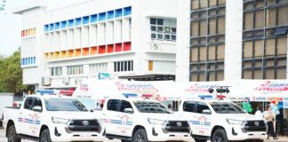 Brand-new Toyota Hilux patrol cars lined up at Plaza Libertad before their official turnover to the Iloilo City Police Office, part of the city’s strengthened security preparations for next year’s ASEAN Summit. RAISA TREÑAS FACEBOOK PAGE