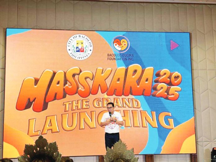 masskara grand launching copy Bacolod City’s Mayor Greg Gasataya turned emotional during his welcome message during the grand launching of MassKara Festival 2025 on Saturday, September 13, 2025. MAE SINGUAY/PN