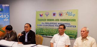 Agriculture officials, led by Undersecretary for Operations and Agri-Fisheries Mechanization Roger Navarro (second from left) and National Corn Program director Milo Delos Reyes (second from right), discuss strategies to boost corn output during the 18th Philippine National Corn Congress–Visayas Cluster at the Iloilo Convention Center, Mandurriao, Iloilo City. DA-6 PHOTO