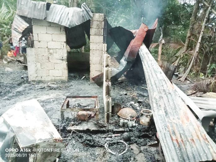 oton_fire_resized This house in Barangay Buray, Oton, Iloilo was destroyed when a fire broke out at around 3:32 a.m. on Monday, September 1, 2025. BUREAU OF FIRE PROTECTION-OTON PHOTO