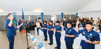 The five newly promoted officials to the rank of police lieutenant colonel, Jethro Mipaña, Romar Pacis, Joel Senogat Jr., Nelson Amsiwen Jr., and Ralph Lauren Morelos, formally took their oath of office in a ceremony held on Sept. 29, 2025 at Kanlaon Hall, Camp Alfredo M. Montelibano Sr. PBGEN TOM IBAY/FACEBOOK PHOTO