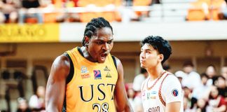 Rookie Collins Akowe powers University of Santo Tomas Growling Tigers to season opener win over University of the Philippines Fighting Maroons. UAAP PHOTO