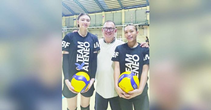 sports Ateneo_superimposed Bacolod Tay Tung High School Thunderbolts team manager Jose Montalbo (center) with Brianna Ang (left) and Jan Rose Bulak (right). CONTRIBUTED PHOTO