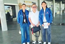 Bacolod Tay Tung High School Thunderbolts’ Abigail Labajo, team manager Jose Montalbo, and Rhose Viane Almendralejo on their way to Manila on Thursday to formally commit to the NU Lady Bulldogs. PHOTO COURTESY OF JOSE MONTALBO