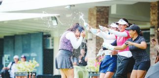 Florence Bisera is showered with water after her come-from-behind win in ICTSI Negros Occidental Classic. ICTSI PHOTO