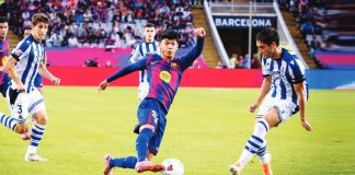 Filipino-Spanish midfielder Pedro “Dro” Fernández in action for FC Barcelona against Real Sociedad. PHOTO FROM OFFSIDEOUTBURSTS FACEBOOK PAGE