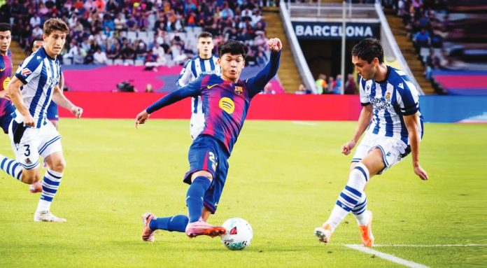 Filipino-Spanish midfielder Pedro “Dro” Fernández in action for FC Barcelona against Real Sociedad. PHOTO FROM OFFSIDEOUTBURSTS FACEBOOK PAGE