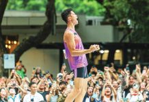 Filipino pole vaulter Ernest John Obiena rejoices after ruling the Atletang Ayala World Pole Vault Challenge. UST'S THE VARSITARIAN PHOTO