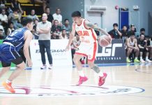 Basilan Viva Portmasters’ Emman Calo tries to blow past a Marikina Shoemasters’ defender. MPBL PHOTO
