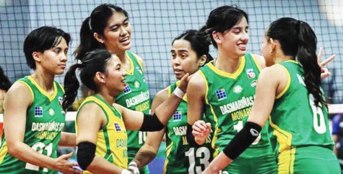 Dasmariñas City Monarchs, represented by the National University Lady Bulldogs, pulled off a stunning sweep of reigning MPVA champion Quezon Tangerines. MPVA PHOTO