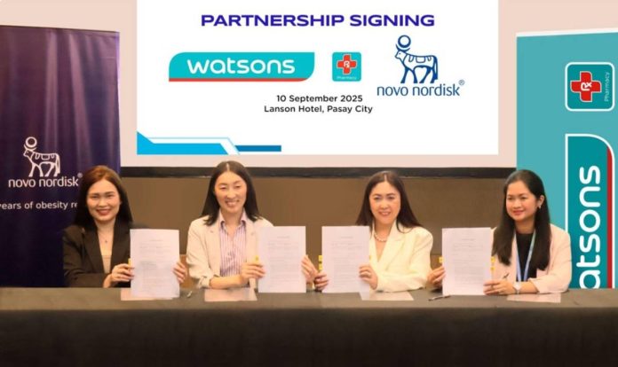 watsons1 (1) Executives from Watsons Philippines and Novo Nordisk seal their partnership to advance diabetes awareness and expand nationwide access to healthcare. From left: Geraldine Perez, Market Access and Business Development Director, and Wei Sun, General Manager, both from Novo Nordisk; Joweeh Liao, Director for Health Business Unit, Finance, Property & Store Development, and Sharon Decapia, Senior AVP for Marketing, PR & Sustainability, both from Watsons Philippines.