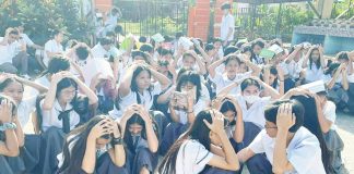 Students and teachers of Sipalay City National High School evacuated their classrooms following a magnitude 4.9 earthquake in Sipalay City, Negros Occidental on Oct. 7, 2025. SCNHS TEACHERS PHOTO