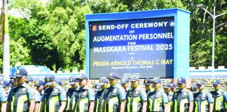 A total of 300 police officers from the Police Regional Office 6 (PRO-6) were officially deployed to assist in maintaining peace and order during the MassKara Festival in Bacolod City. A send-off ceremony was held at the PRO-6 parade ground on Oct. 15, 2025. PRO-6 PHOTO