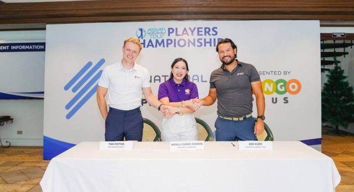 From left: Tom Potter, Manager of Event Operations for International Series, Angela Camins-Wieneke Executive Director of BingoPlus Foundation, and Ken Kudo General Manager of Asian Development Tour.
