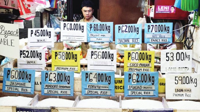 SWS Rice prices in this stall at the Marikina City public market vary. Keeping food, especially rice, affordable to ordinary wage earners is among the major challenges faced by the Marcos administration. GRIG C. MONTEGRANDE, INQUIRER FILE PHOTO