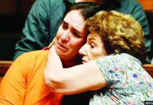 Florencia Salgueiro (left), a leading advocate for assisted dying in Uruguay, is comforted as senators debate a euthanasia bill at the Legislative Palace in Montevideo, on October 15, 2025. AFP VIA GETTY IMAGES