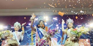 Sophia Kaye Zaragoza (center) was crowned Miss Bacolod MassKara 2025 on Sunday night, Oct. 12, at the University of St. La Salle-Bacolod coliseum. With her are first runner-up Ysabella Wuthrich (right) and second runner-up Mary Angelique Faye Caballero. CESAR JOLITO III/PN