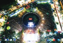 Aerial view of the Bacolod City Government Center at around 11:40 p.m. on October 1 during the MassKara Festival grand opening, which drew more than 51,000 spectators. MAYOR GREG GASATAYA/FACEBOOK PHOTO