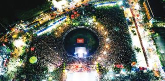 Aerial view of the Bacolod City Government Center at around 11:40 p.m. on October 1 during the MassKara Festival grand opening, which drew more than 51,000 spectators. MAYOR GREG GASATAYA/FACEBOOK PHOTO