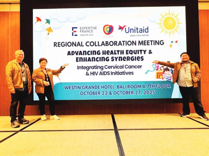 neljoy global copy Iloilo Provincial Health Office chief Dr. Maria Socorro Quiñon (second from left), Dr. Rodney Labis, and Dr. Francisco Ronnel Quiñon represent the province at the “Regional Collaboration Meeting on Advancing Health Equity and Enhancing Synergies: Integrating Cervical Cancer and HIV/AIDS Initiatives” held at the Westin Grande Hotel in Bangkok, Thailand, from October 22 to 27, 2025. ILOILO PROVINCIAL HEALTH OFFICE PHOTO