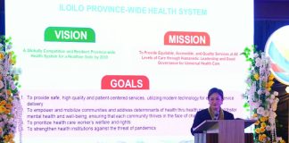 Iloilo Provincial Health Officer Dr. Maria Socorro Quiñon presents the province’s vision, mission, and goals for a globally competitive and resilient province-wide health system during the 2025 Iloilo Provincial Health Summit. The summit gathered local leaders and health officials to push for the full implementation of the Universal Health Care program. PHOTO FROM BALITA HALIN SA KAPITOLYO