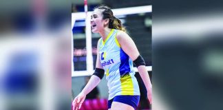 Mhicaela Belen celebrates after scoring a point during Capital1’s four-set victory over Nxled. PVL PHOTO